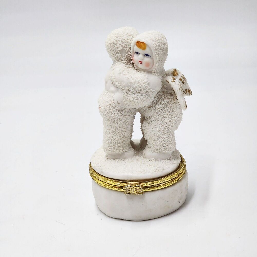 Vintage Snowbabies I Need A Hug Angels White Trinket Box Small 4.5 Inches Tall